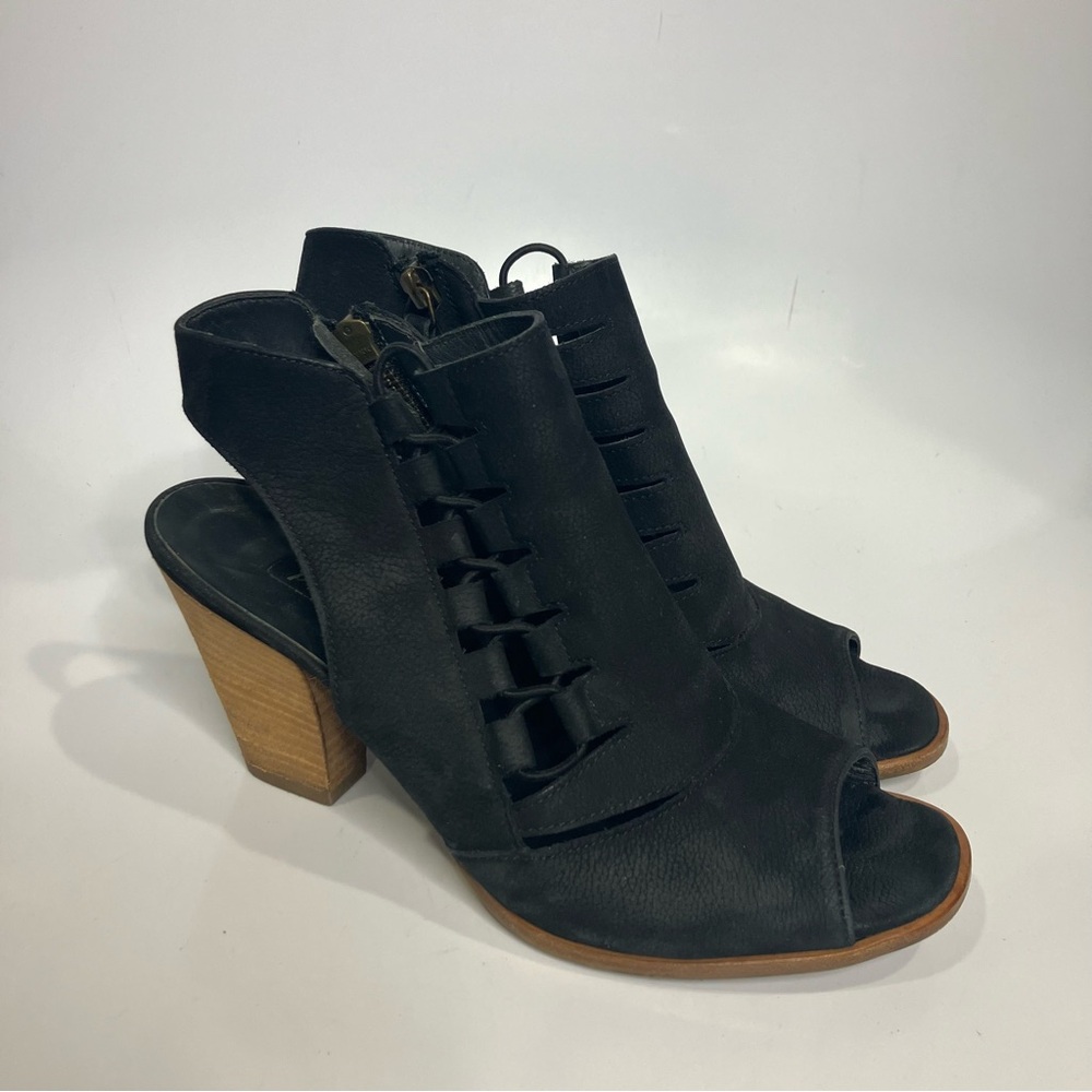 Paul green black leather block heel sandals women’s size‎ 39 business casual